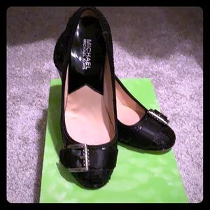 Michael Kors black sequined satin rhinestone shoes